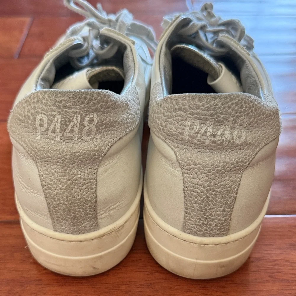 P448 John Low Top Sneakers White Leather Grey Suede Metallic Accents Size 41